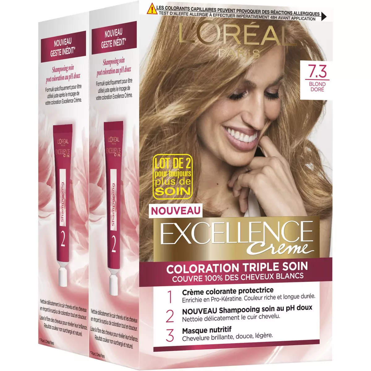 L'OREAL Excellence crème colorante longue durée triple soin 7.3 blond doré 2x4 produits 2 kits