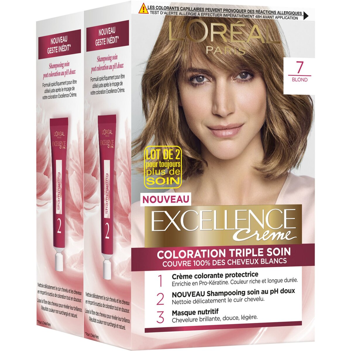 L'OREAL Excellence crème colorante longue durée triple soin 7 blond 2x4 produits 2 kits