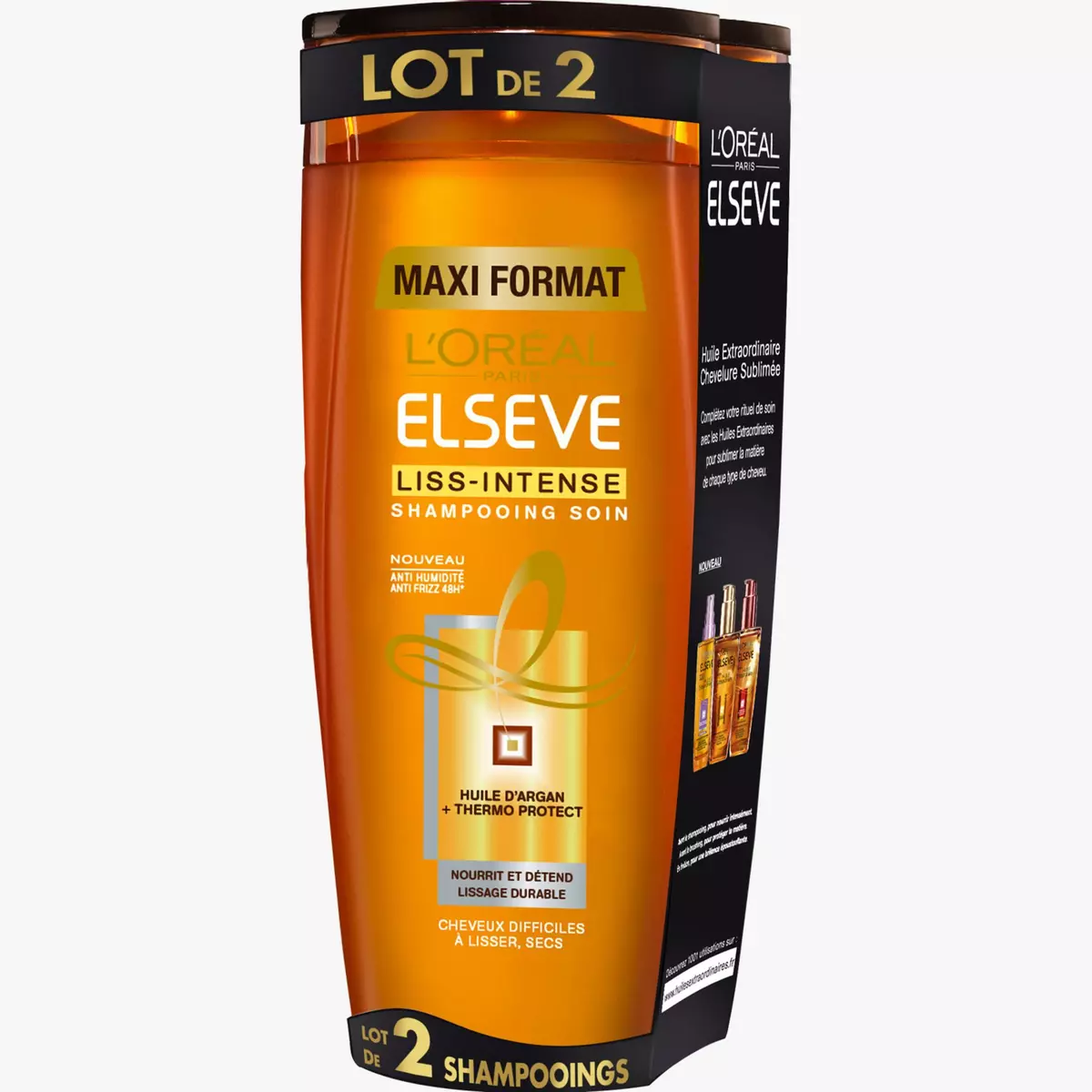 ELSEVE Liss Intense shampooing soin thermo protect argan cheveux secs 2x400ml