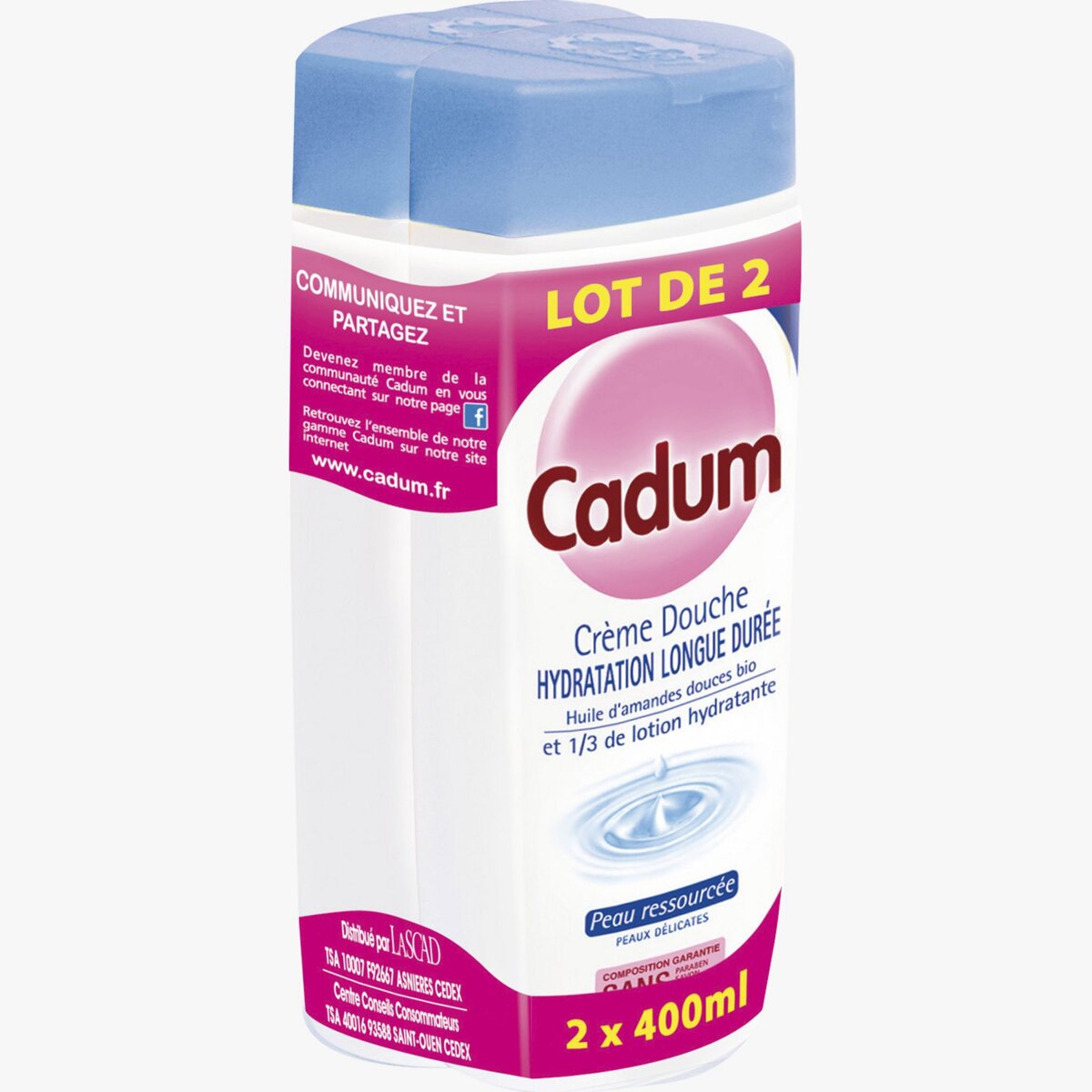 CADUM Crème douche amande douce bio pour peaux réactives 2x400ml
