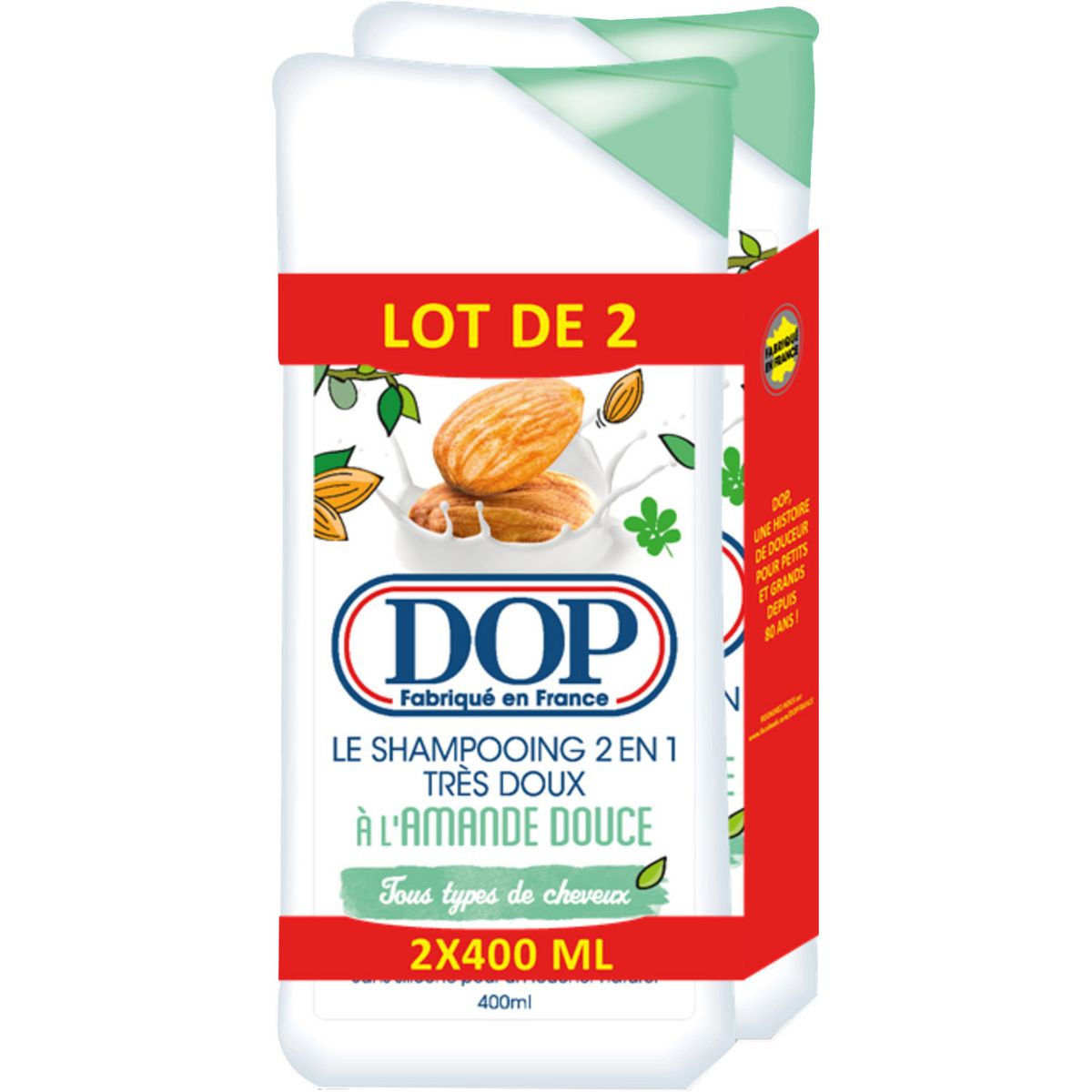 DOP Shampooing très doux 2en1 à l'amande douce tous types de cheveux Lot de 2 2x400ml
