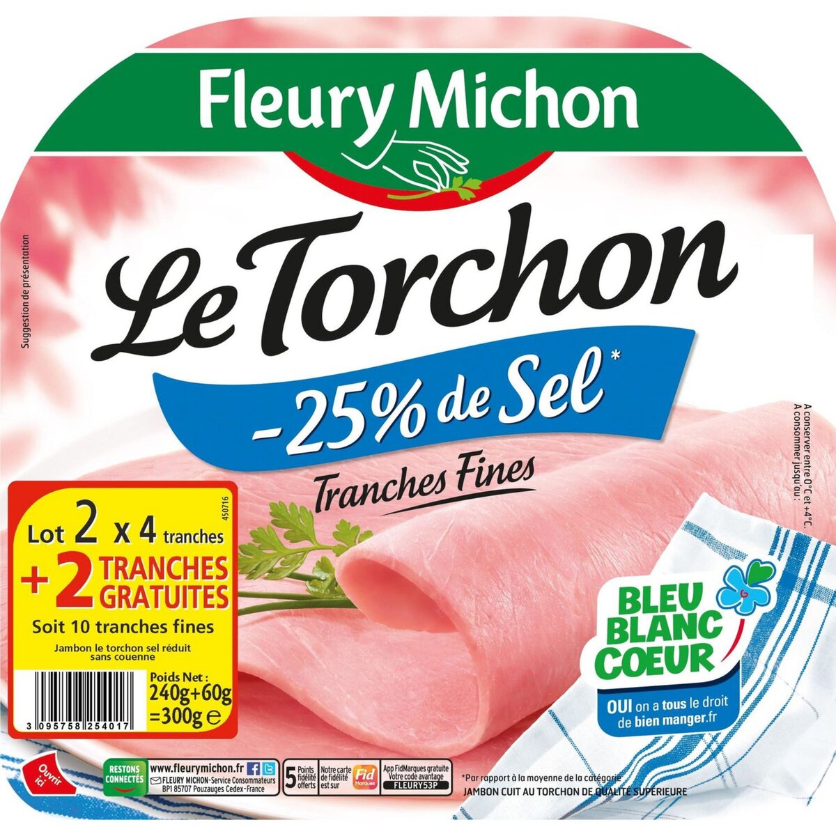 FLEURY MICHON Fleury Michon jambon au torchon 2x4 tranches + 1offert