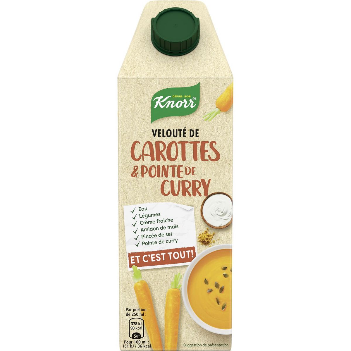 KNORR Des ingrédients simples que vous pouvez retrouver chez vous. ET C'EST TOUT ! Dans ce velouté Knorr, retrouvez le bon goût de carottes relevées d'une pointe de curry.