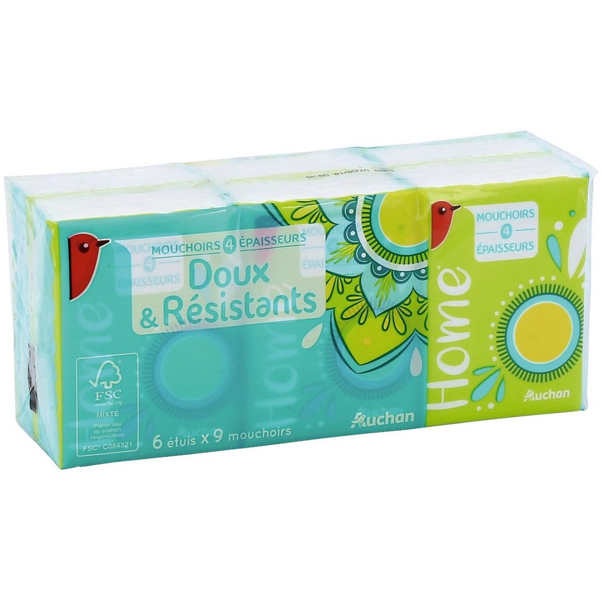 AUCHAN Paquets de mouchoirs blancs 4 épaisseurs 6x9 mouchoirs