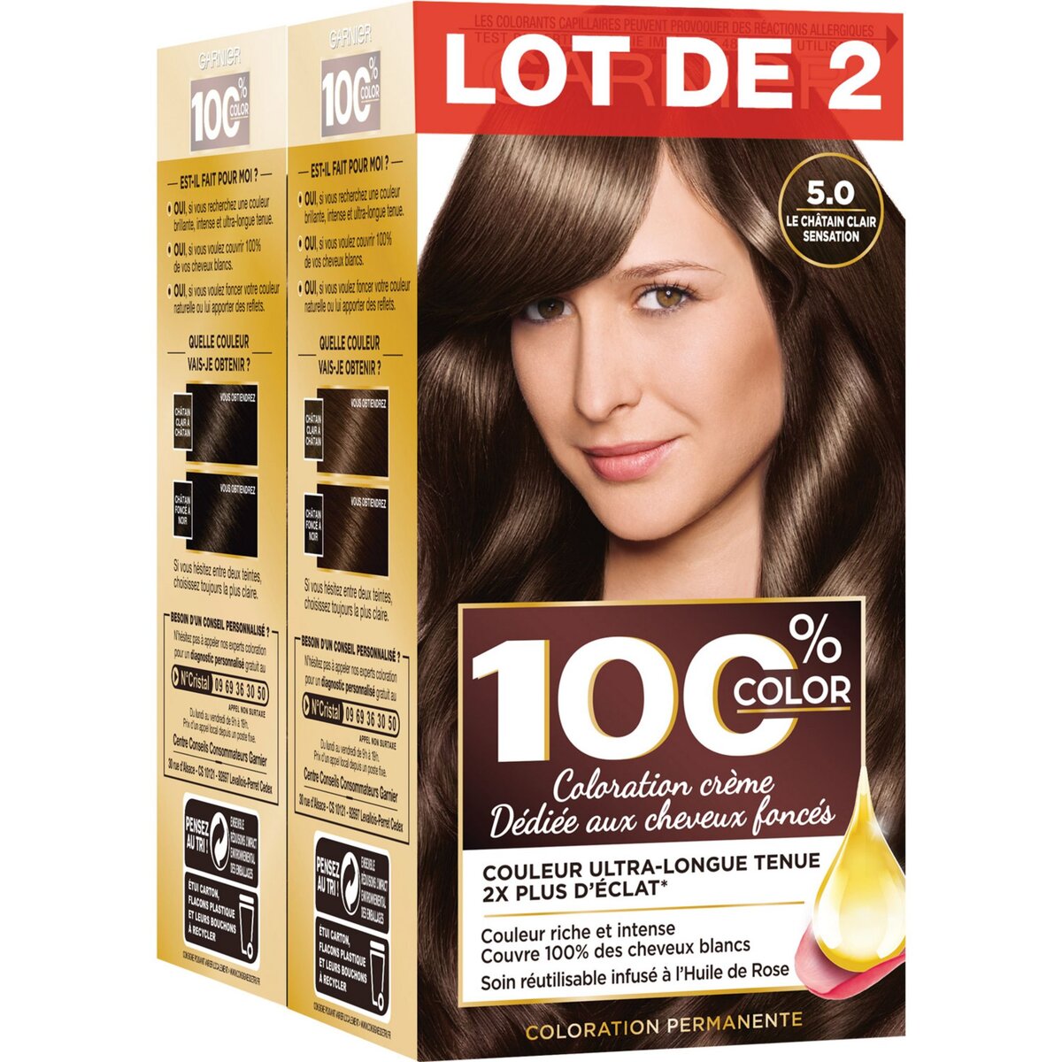 GARNIER 100% ultra brun coloration permanente 5.0 le châtain clair sensation 4 produits 1 kit
