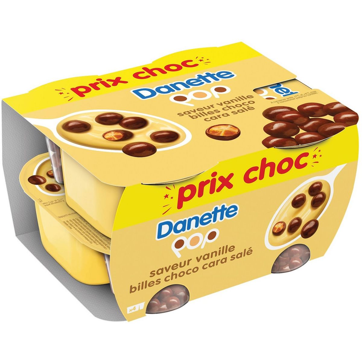 DANETTE Crème dessert à la vanille et billes croustillantes caramel salé 4x120g