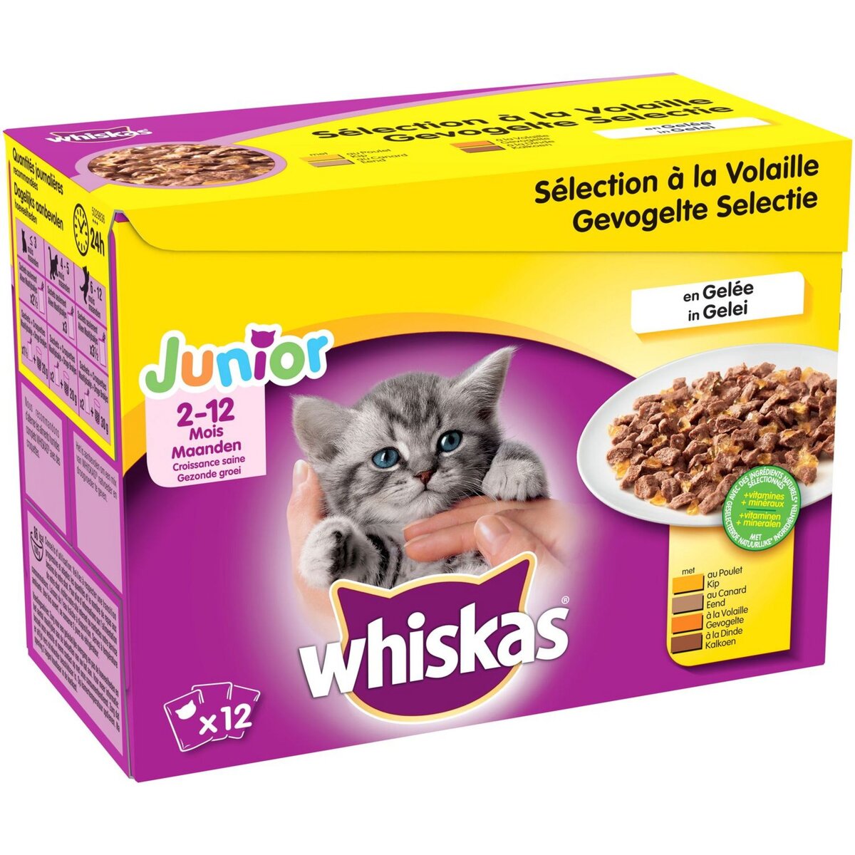 WHISKAS Junior sachets repas pâtée en gelée viandes pour chaton 12x100g