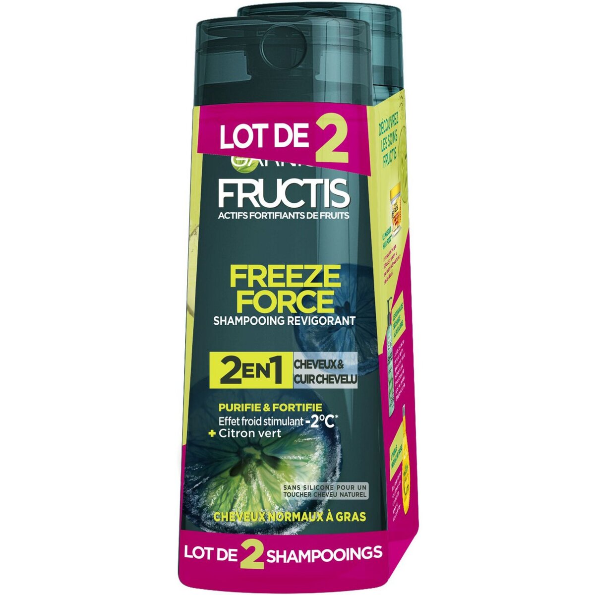 GARNIER Fructis Shampoing Freeze Force homme cheveux normaux à gras 2x250ml
