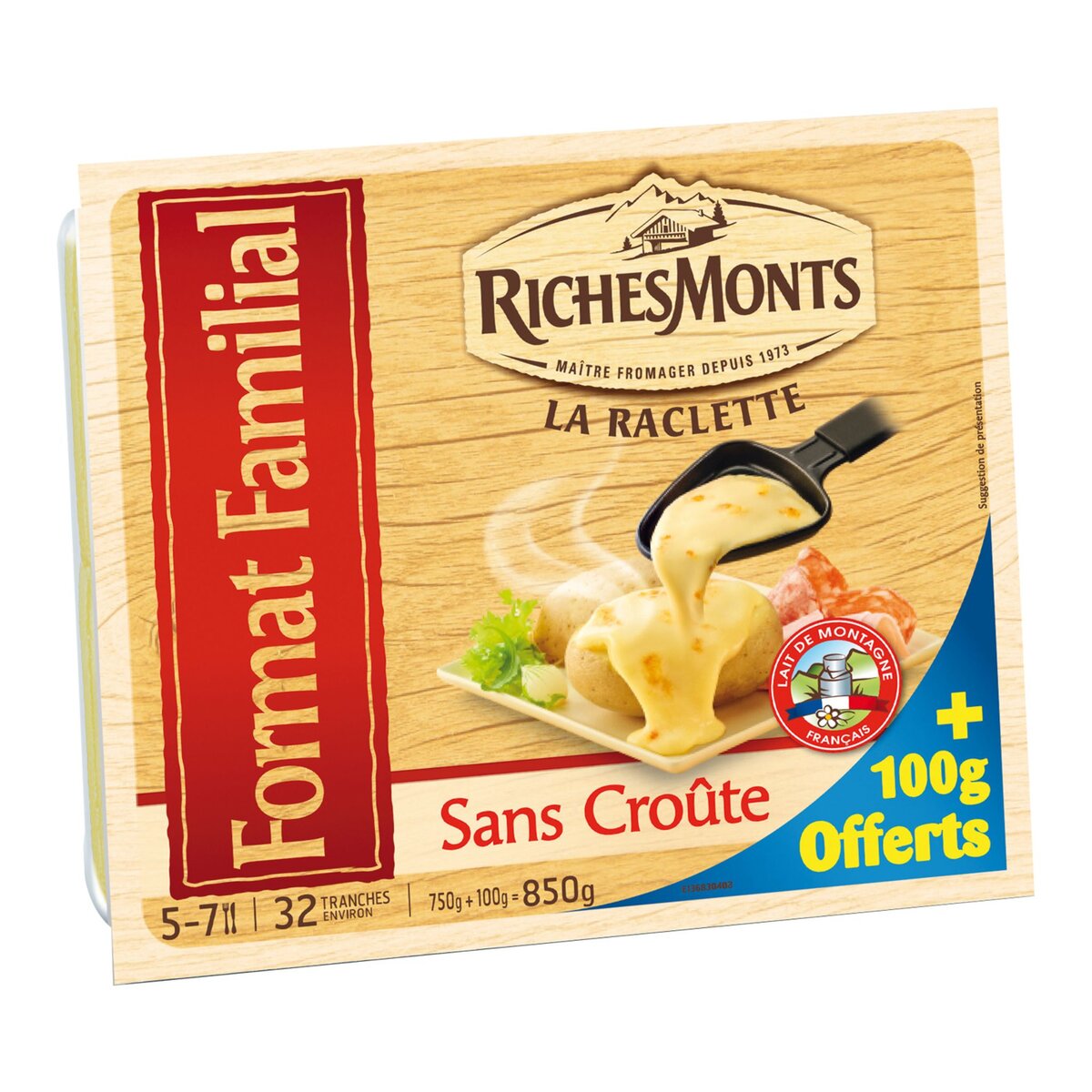 RICHESMONTS Richesmonts plateau raclette sans croute 750g +100goffert