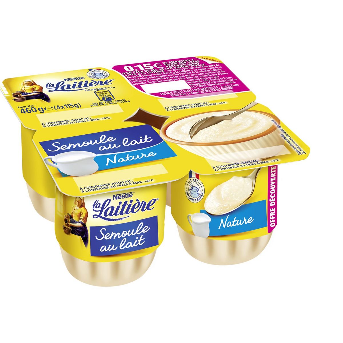 LA LAITIERE Semoule au lait nature 4x115g