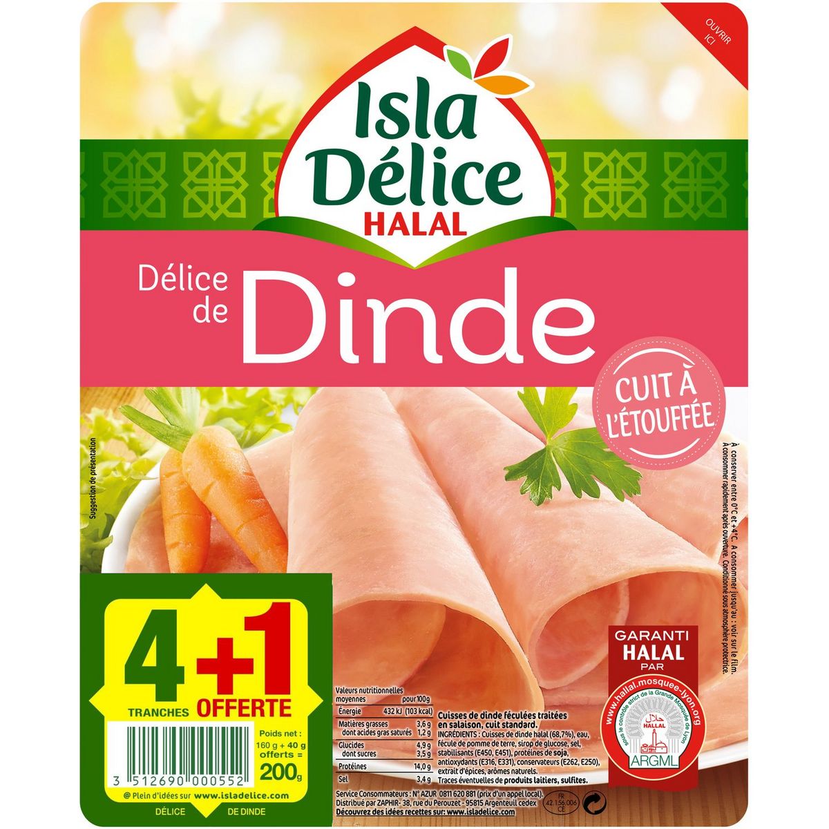 ISLA DELICE Isla Délice dinde halal tranche x4 +1offerte 200g