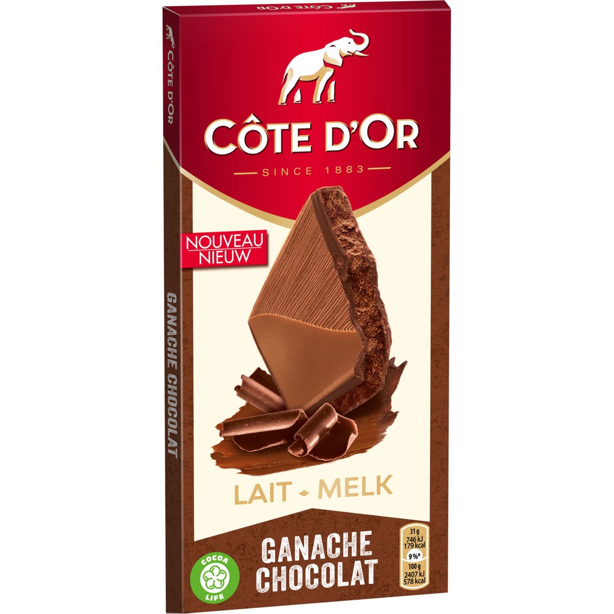COTE D'OR Tablette chocolat au lait ganache chocolat 155g