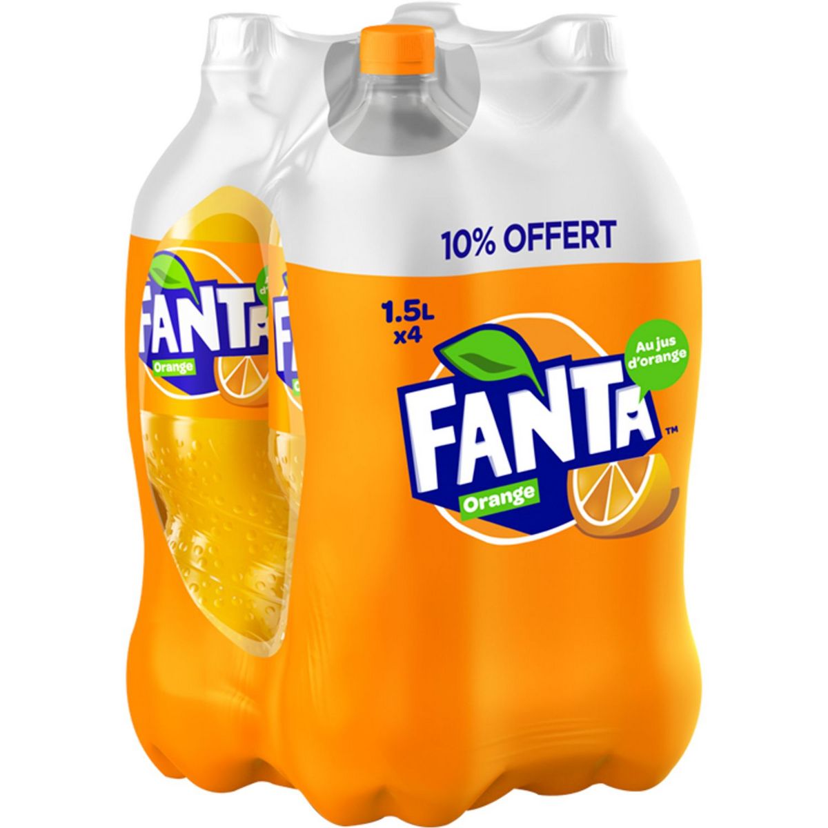 FANTA Boisson gazeuse au jus d'orange avec sucre et édulcorants dont 10% offert 4x1,5l