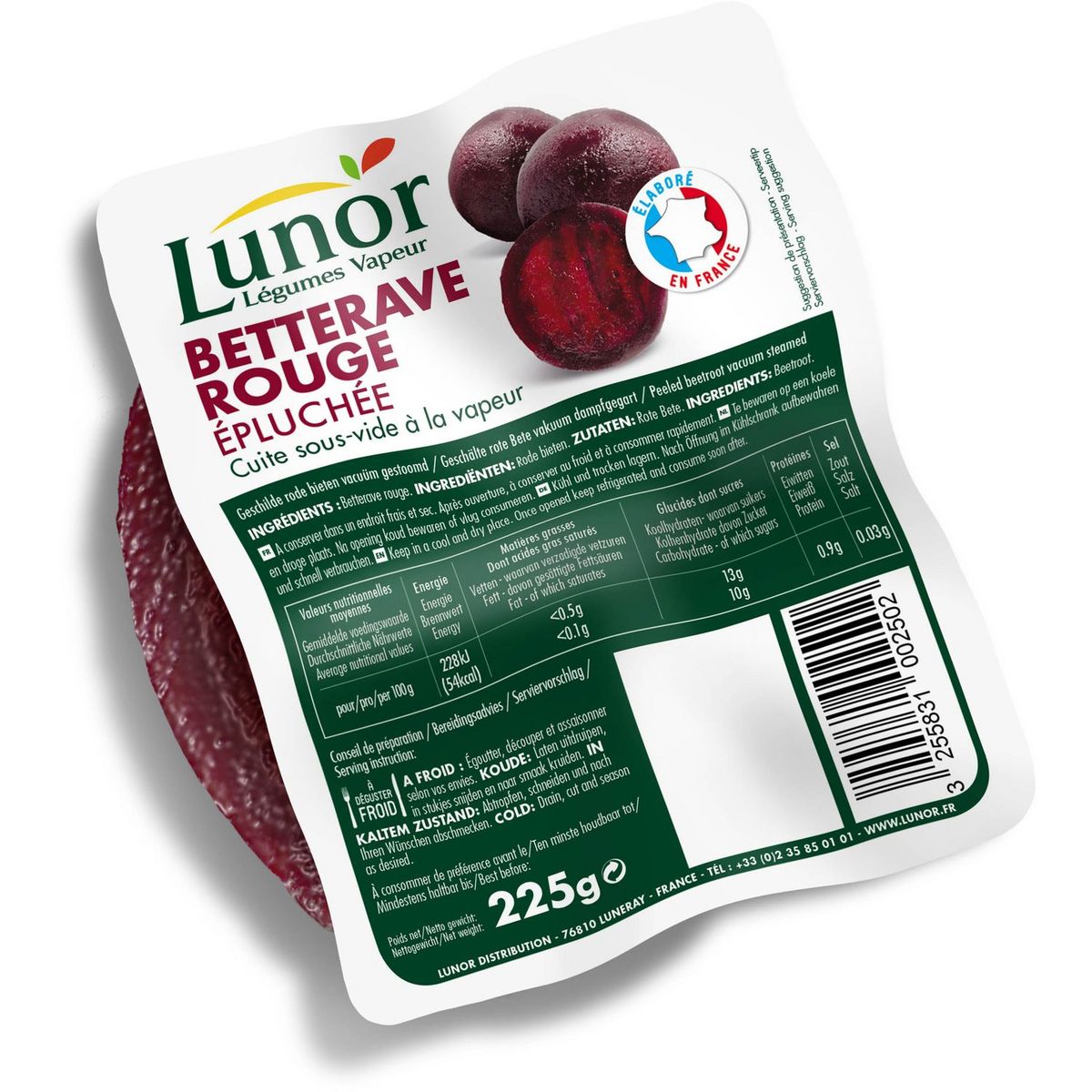 LUNOR Betterave rouge épluchée 225g
