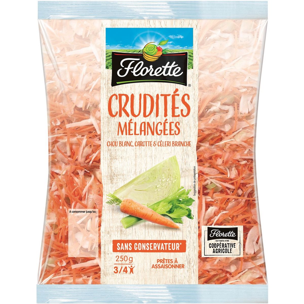 FLORETTE Crudités mélangées chou blanc carotte et cèleri branche 250g