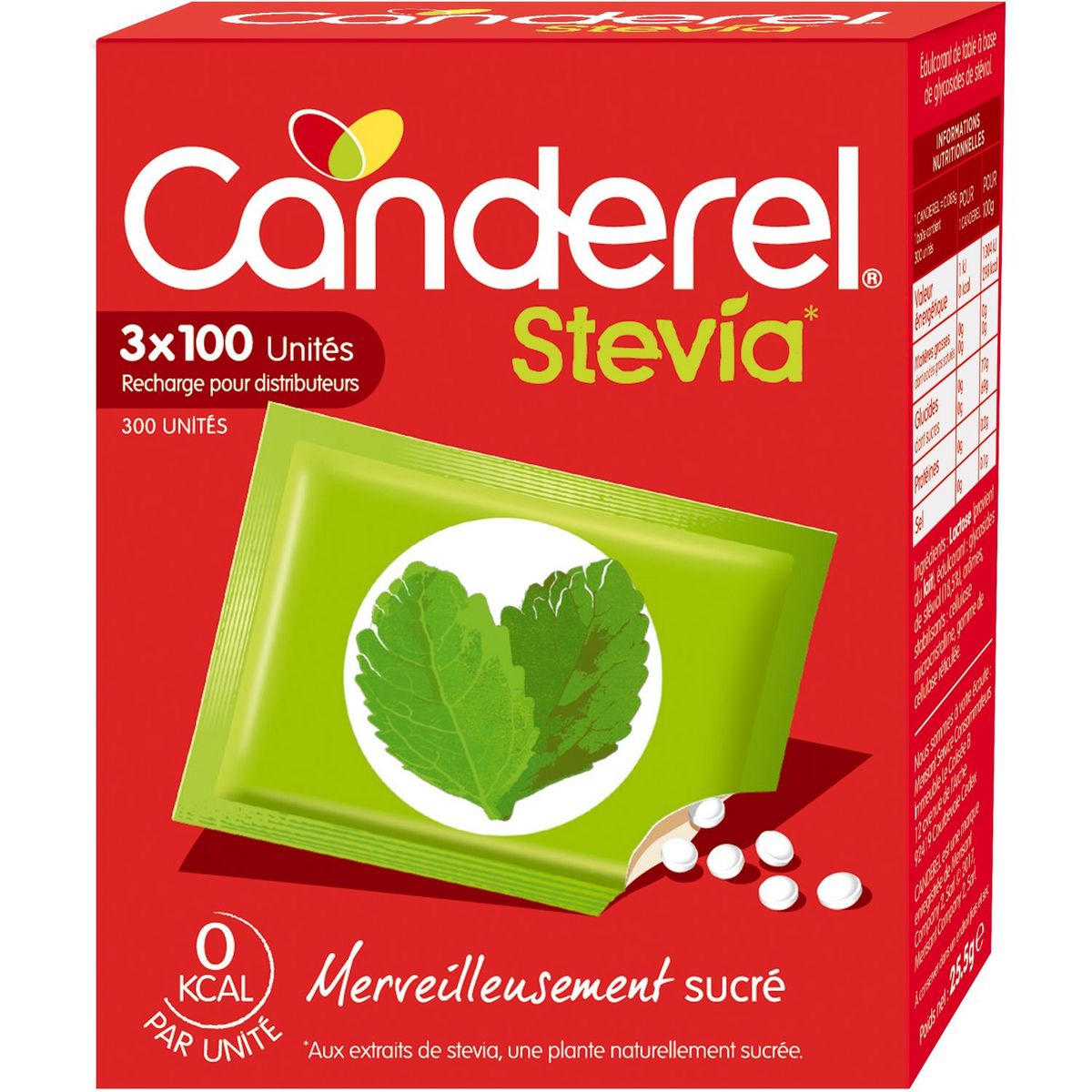 CANDEREL Stevia recharge pour distributeurs 3x100 unités 25,5g