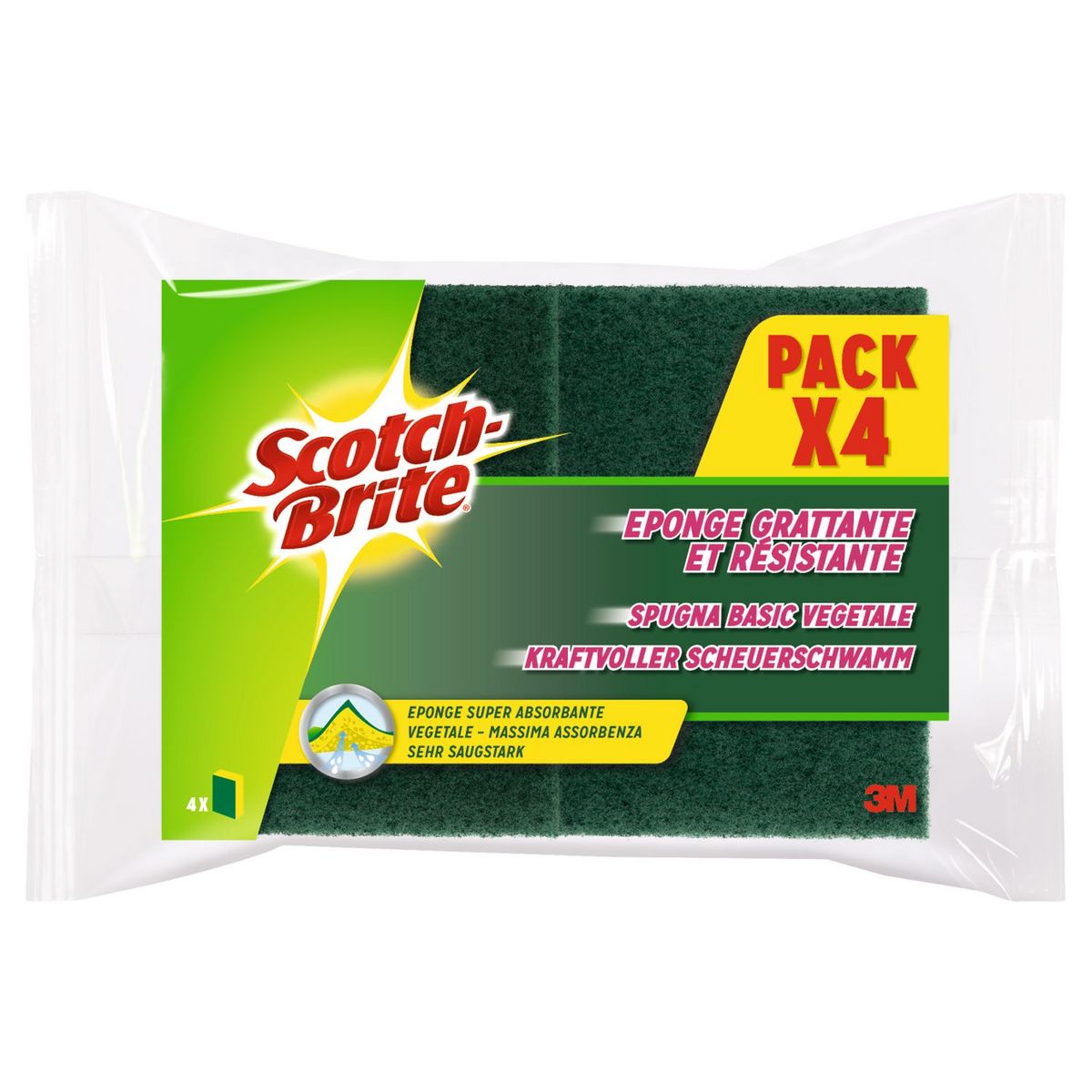 SCOTCH BRITE Eponge verte grattante et résistante x4