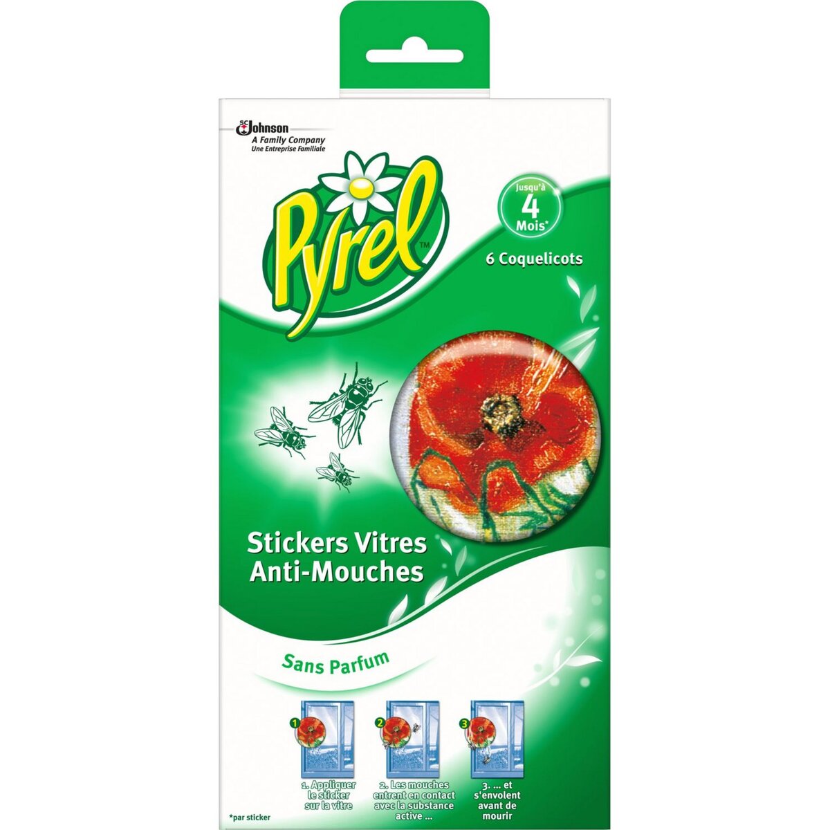 PYREL Stickers vitres coquelicots anti-mouches efficace 6x4 mois 6 stickers