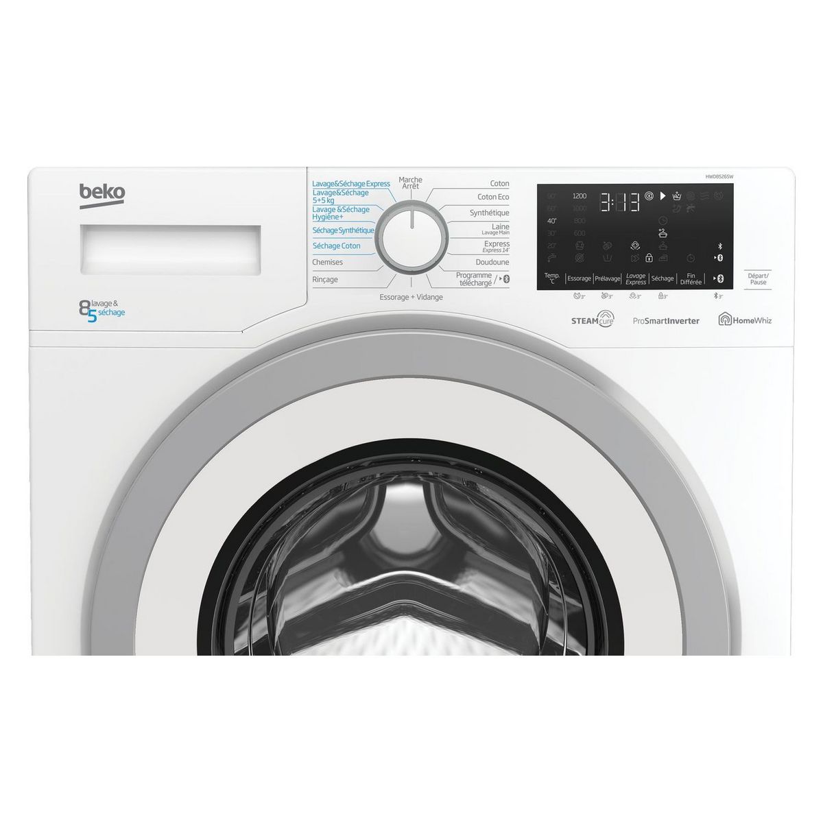 BEKO Lave linge séchant hublot HWD8526SW, 8 kg lavage, 5 kg séchage, 1200 T/min, Condensation
