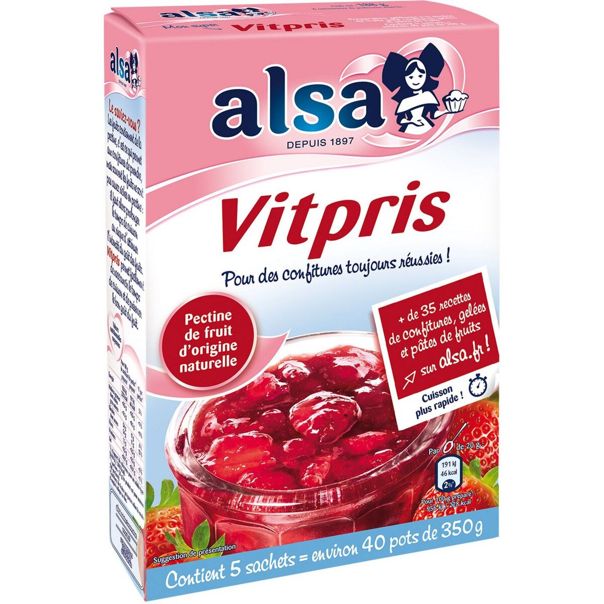ALSA Vitpris gélifiant à la pectine de fruit pour confitures gelées 5 sachets 188g
