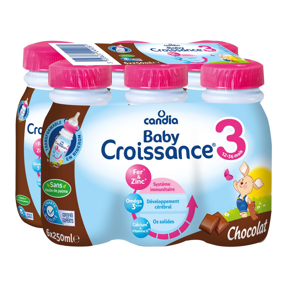 CANDIA Baby 3 lait de croissance liquide chocolat dès 10 mois 6x250ml