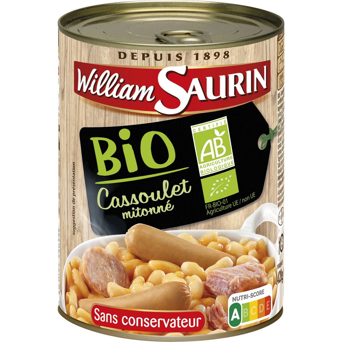WILLIAM SAURIN Cassoulet mitonné bio sans conservateur 420g