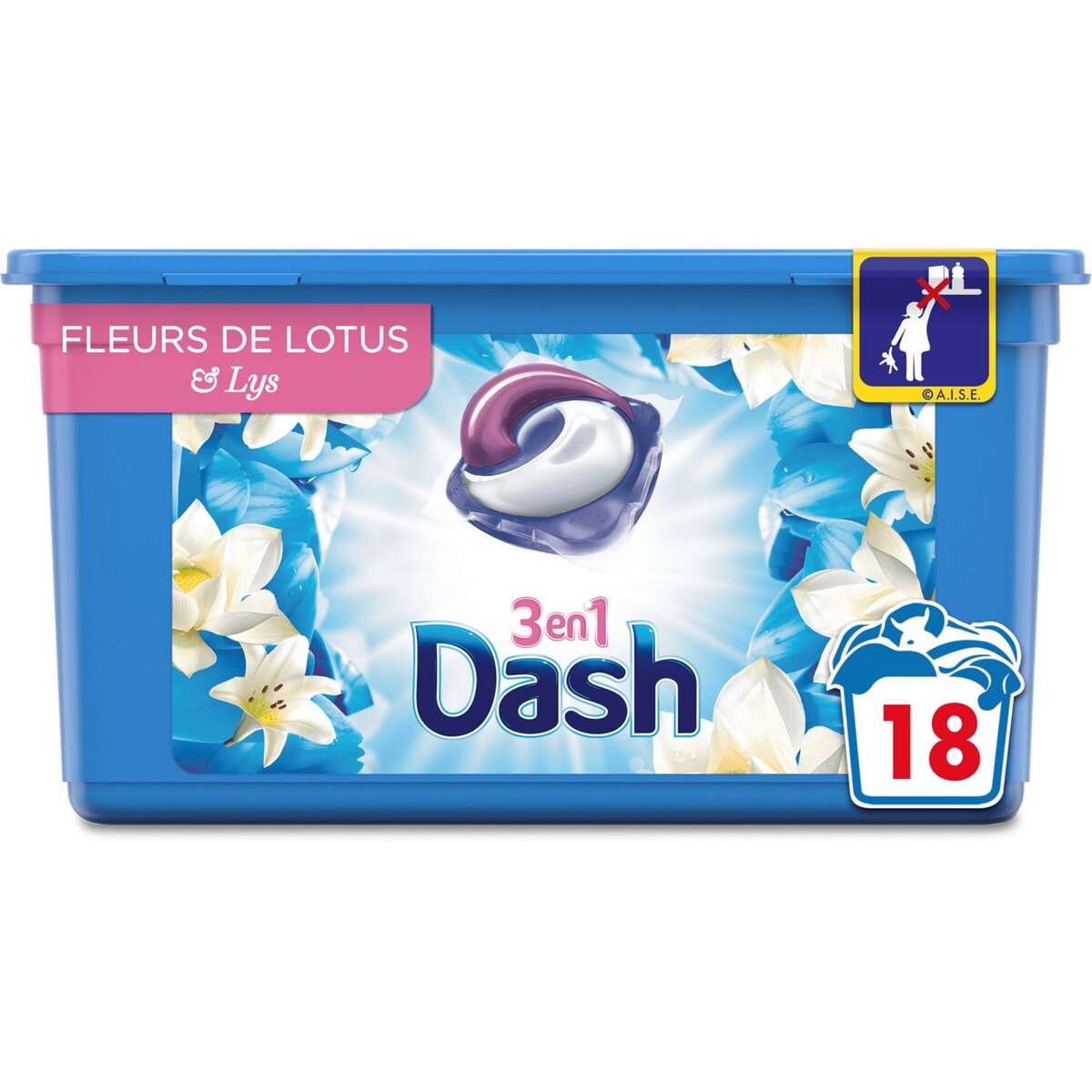 DASH Dash Lessive capsules fleurs de lotus & lys fraîcheur Lenor 18 lavages 18 lavages 18 capsules