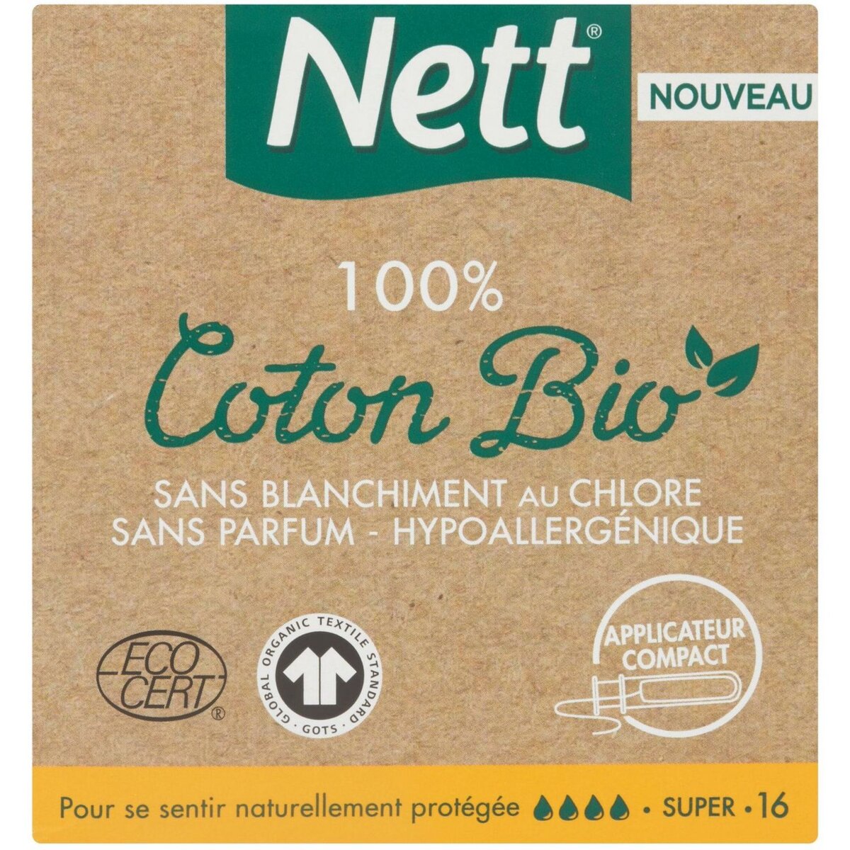 NETT Nett tampon bio avec applicateur super x16 pas cher Auchan.fr