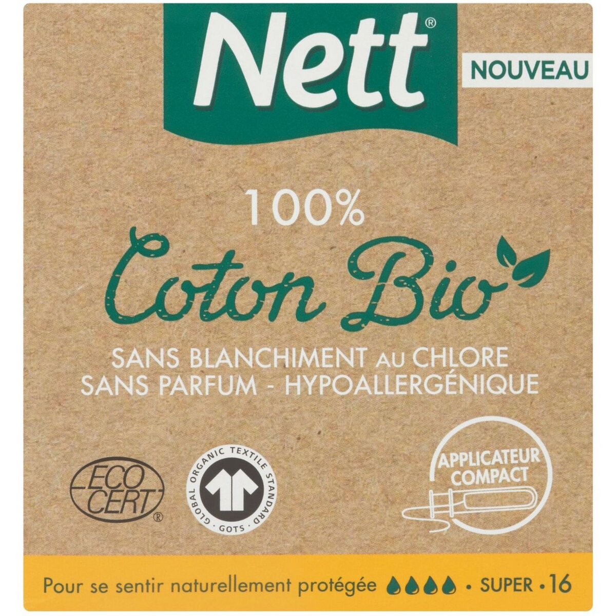NETT Nett tampon bio avec applicateur super x16
