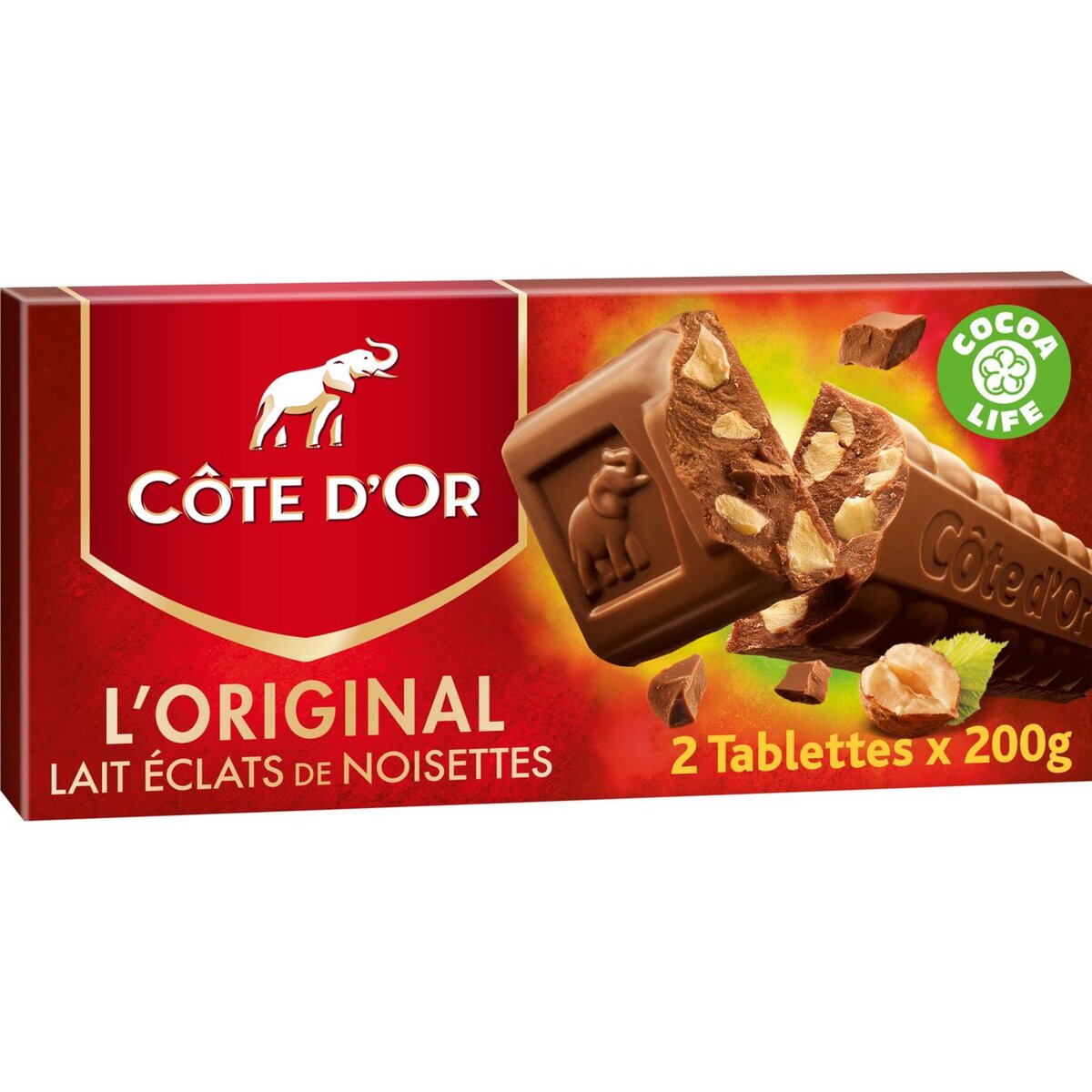 COTE D'OR Tablette de chocolat au lait aux éclats de noisettes 2 pièces 2x200g