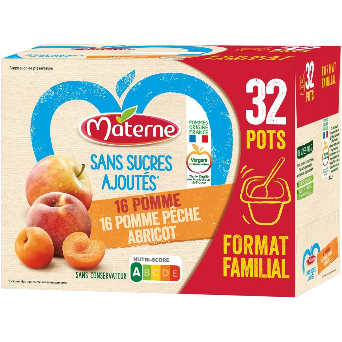 MATERNE Materne Coupelles pomme pêche abricot sans sucres ajoutés 32x100g 32x100g