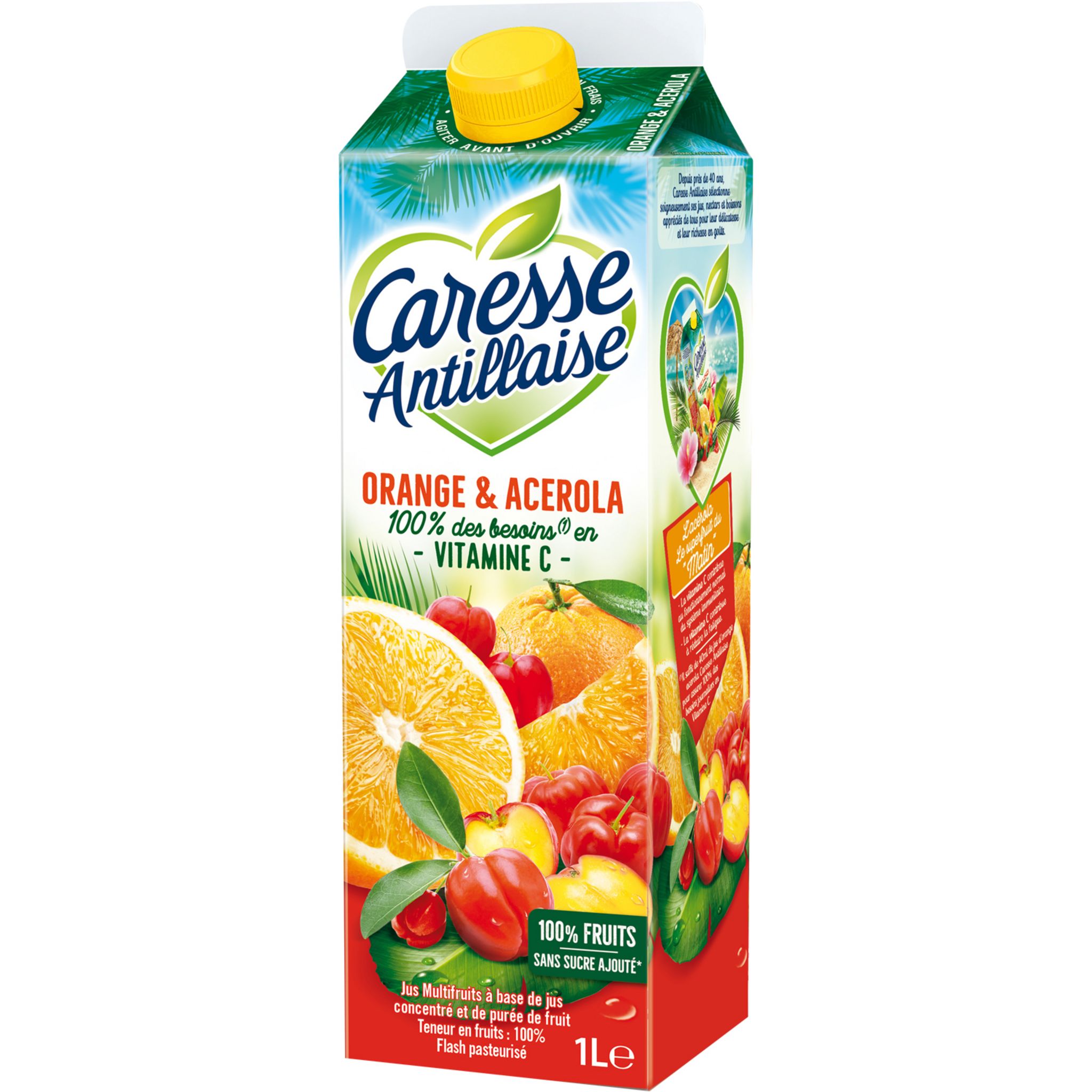 CARESSE ANTILLAISE Jus d'orange et d'acérola sans sucre ajouté 1l