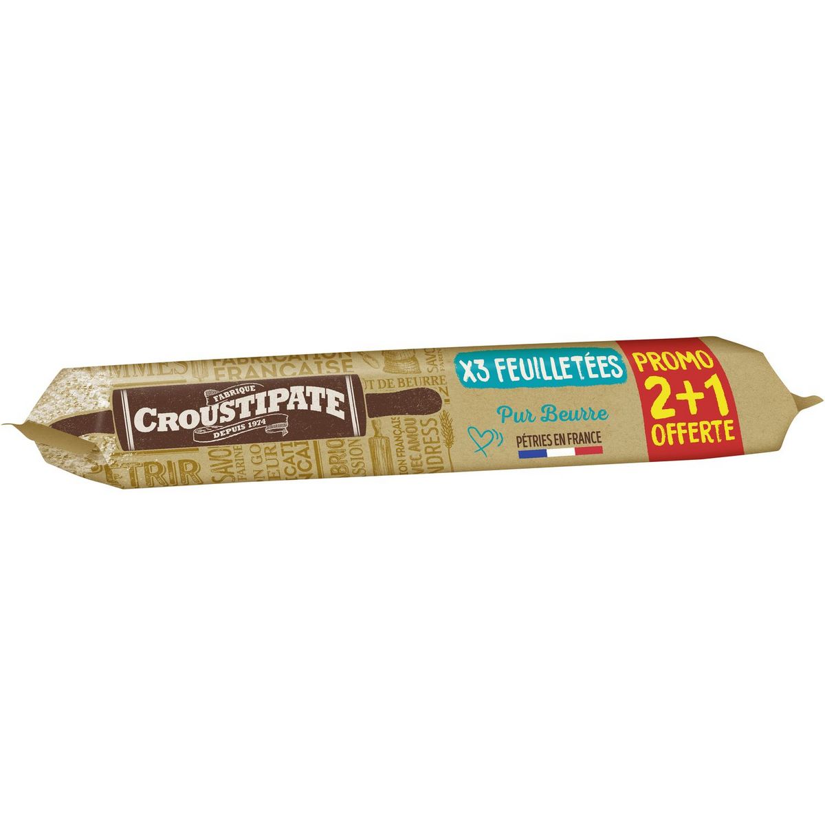 CROUSTIPATE Pâte feuilletée pur beurre 2 + 1 offerte 840g