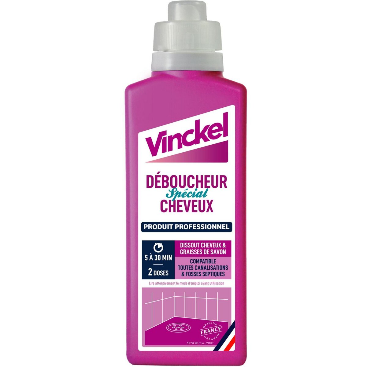 VINCKEL Déboucheur spécial cheveux produit professionnel 600ml