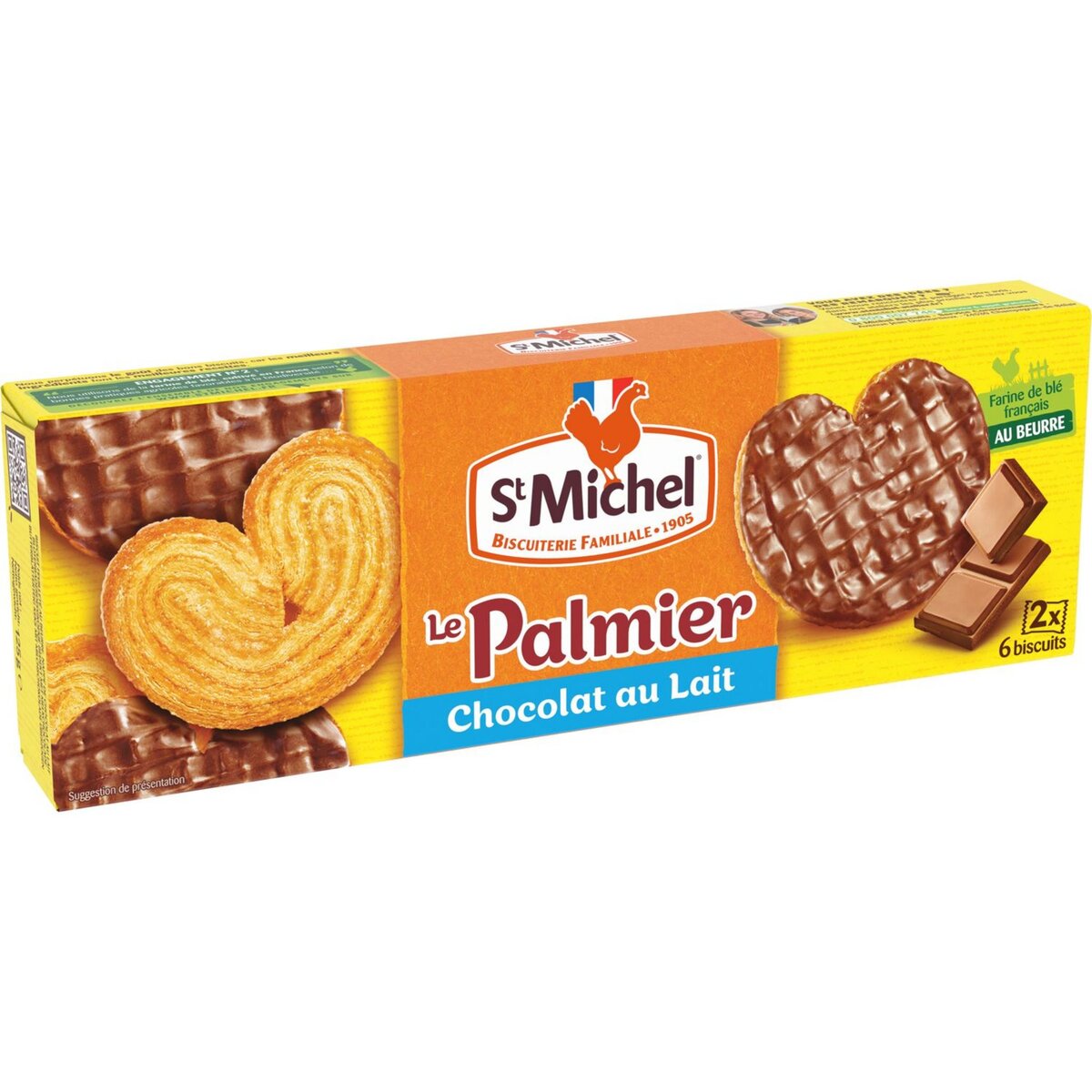 ST MICHEL Palmiers biscuits nappés de chocolat au lait 2x6 biscuits 100g