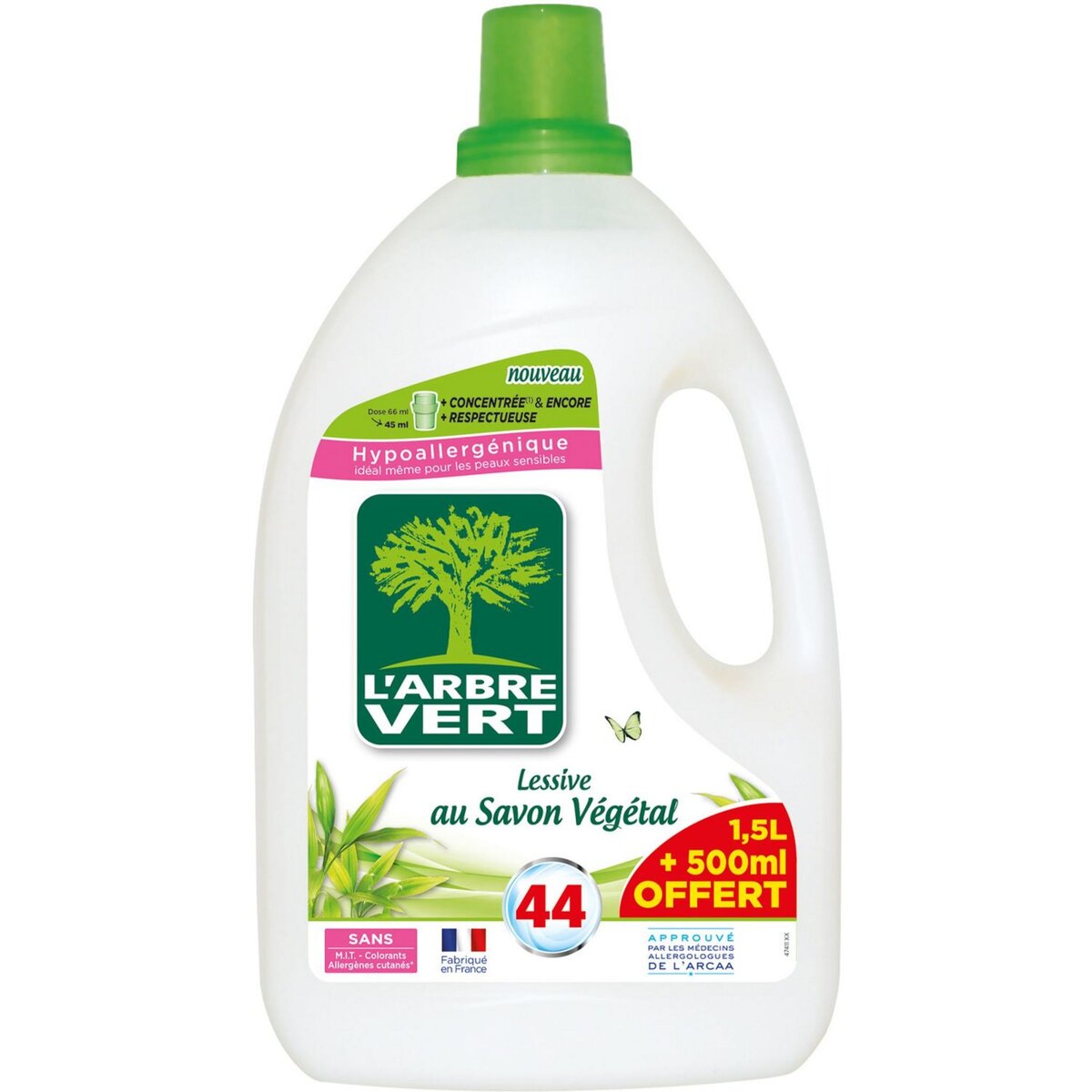L'ARBRE VERT L'Arbre Vert Lessive hypoallergénique au savon végétal 44 lavages 2l 44 lavages 2l