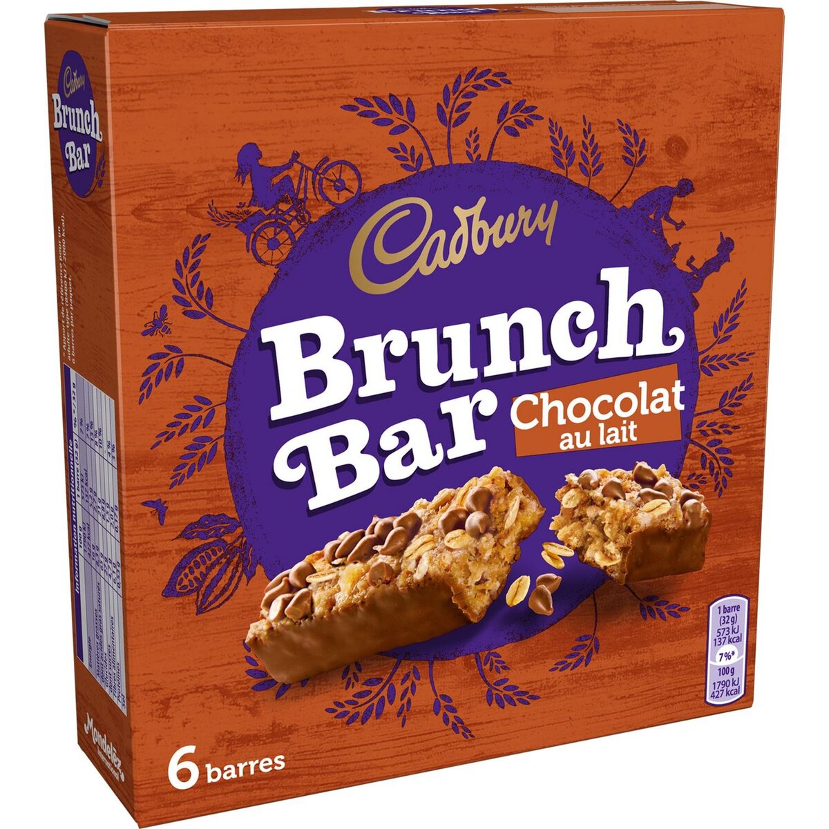 CADBURY Brunch Bar barres de céréales chocolat au lait 6 pièces 192g