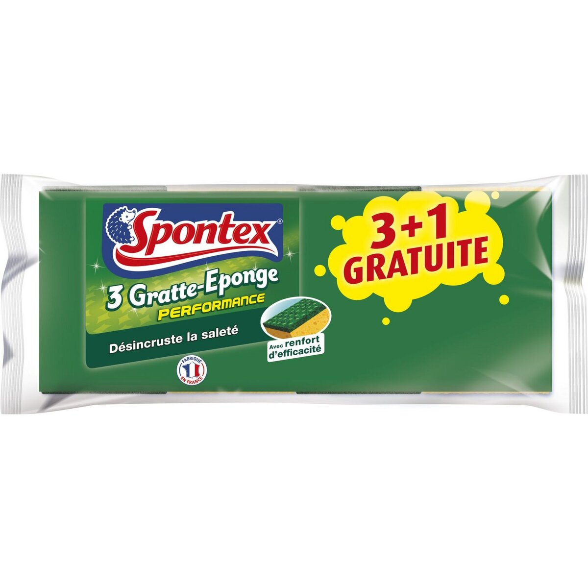 SPONTEX 3 GRATTE EPONGE PERFORMANCE + 1 GRATUITE 3 éponges + 1 gratuite