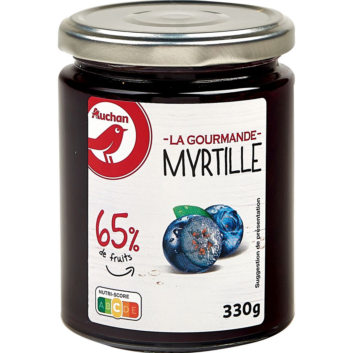 AUCHAN La gourmande confiture à la myrtille 65% de fruits 330g