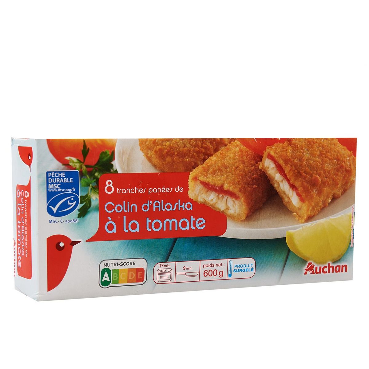 AUCHAN Tranche pané de colin d'Alaska à la tomate MSC 8 pièces 600g
