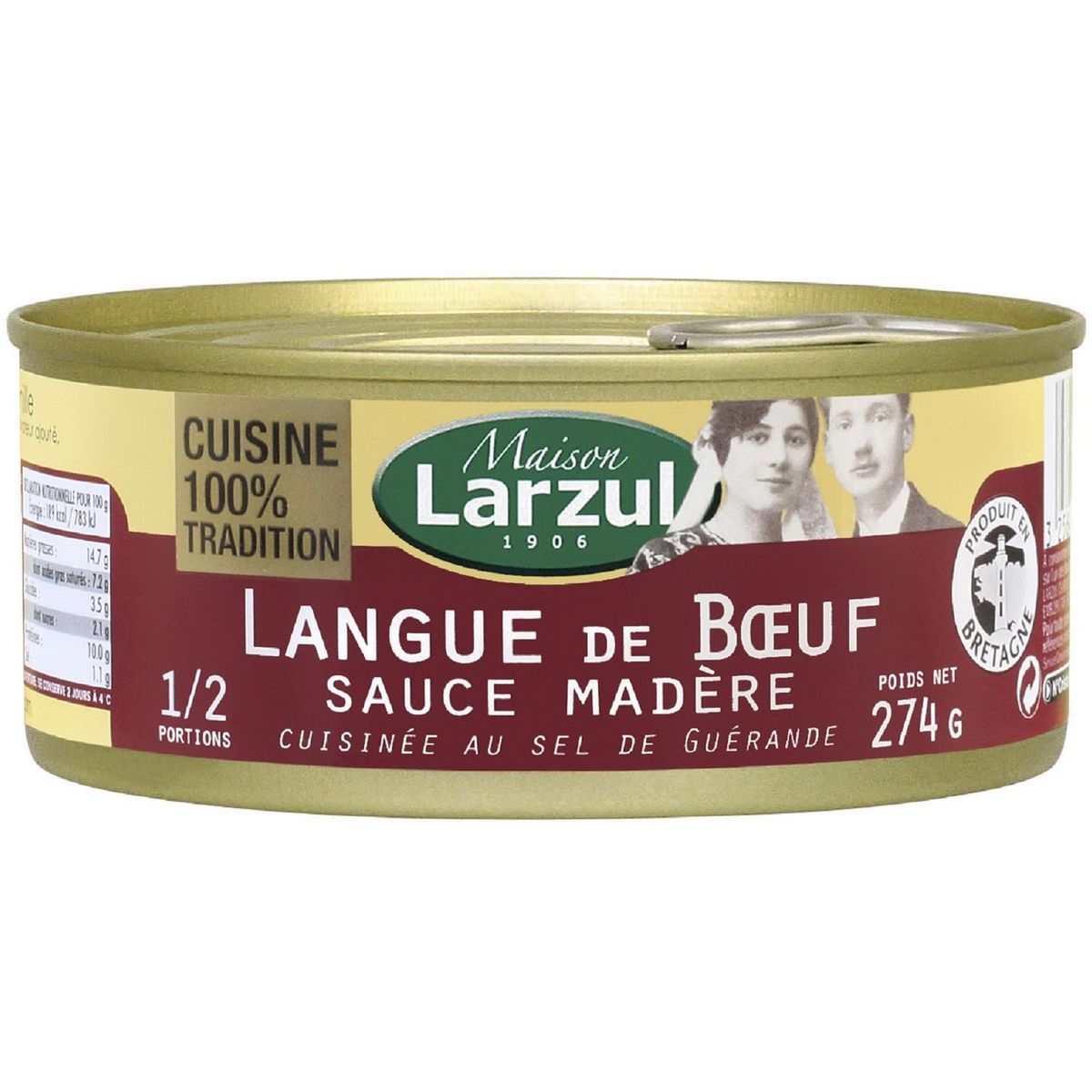 LARZUL Langue de bœuf sauce Madère cuisinée au sel de Guérande 1-2 portions 274g