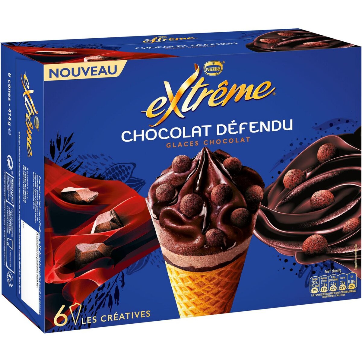 EXTREME Extrême Chocolat Défendu Cône glacé au chocolat et truffes x6- 414g 6 pièces 414g
