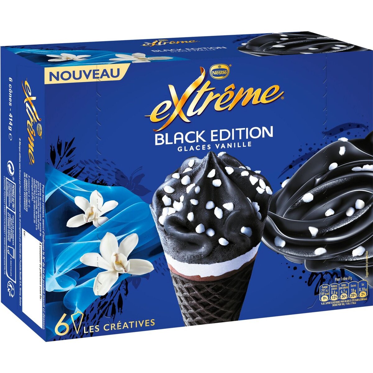 EXTREME Cône glacé black edition vanille et morceaux de meringue 6 pièces 414g