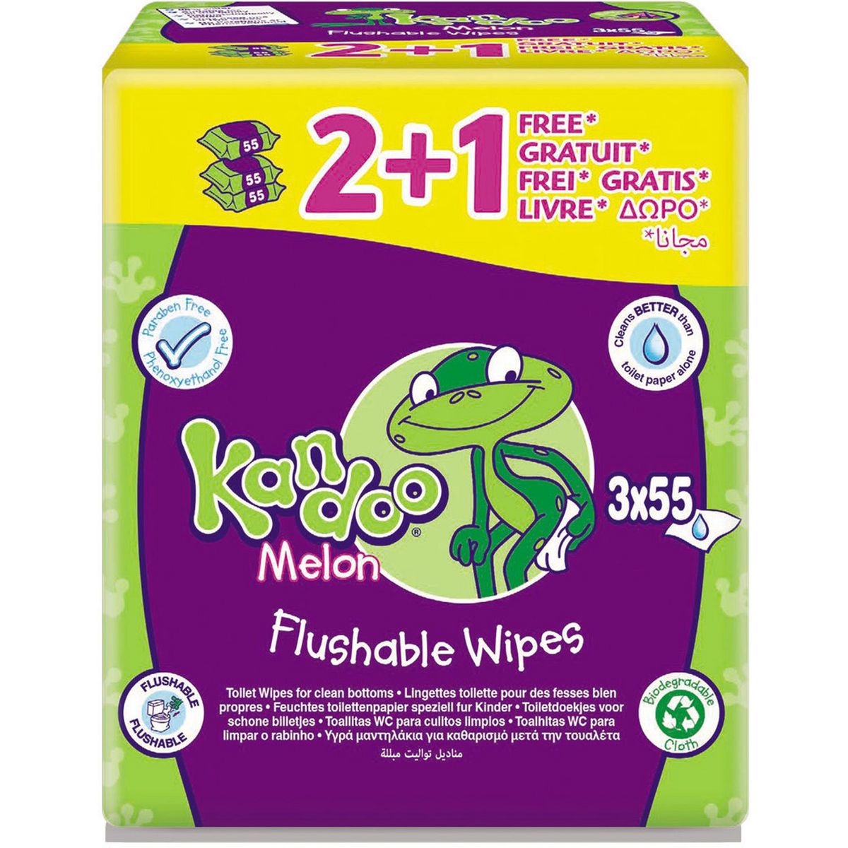 KANDOO lingettes toilette melon 2 paquets + 1 offert