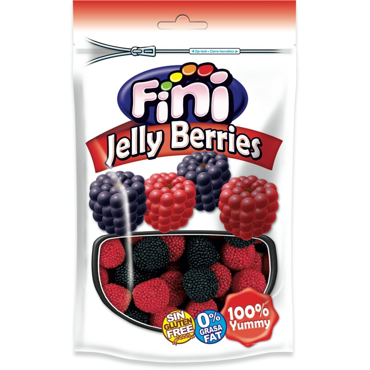 FINI Jellies Berries Bonbon gélifié mûre et framboise 180g