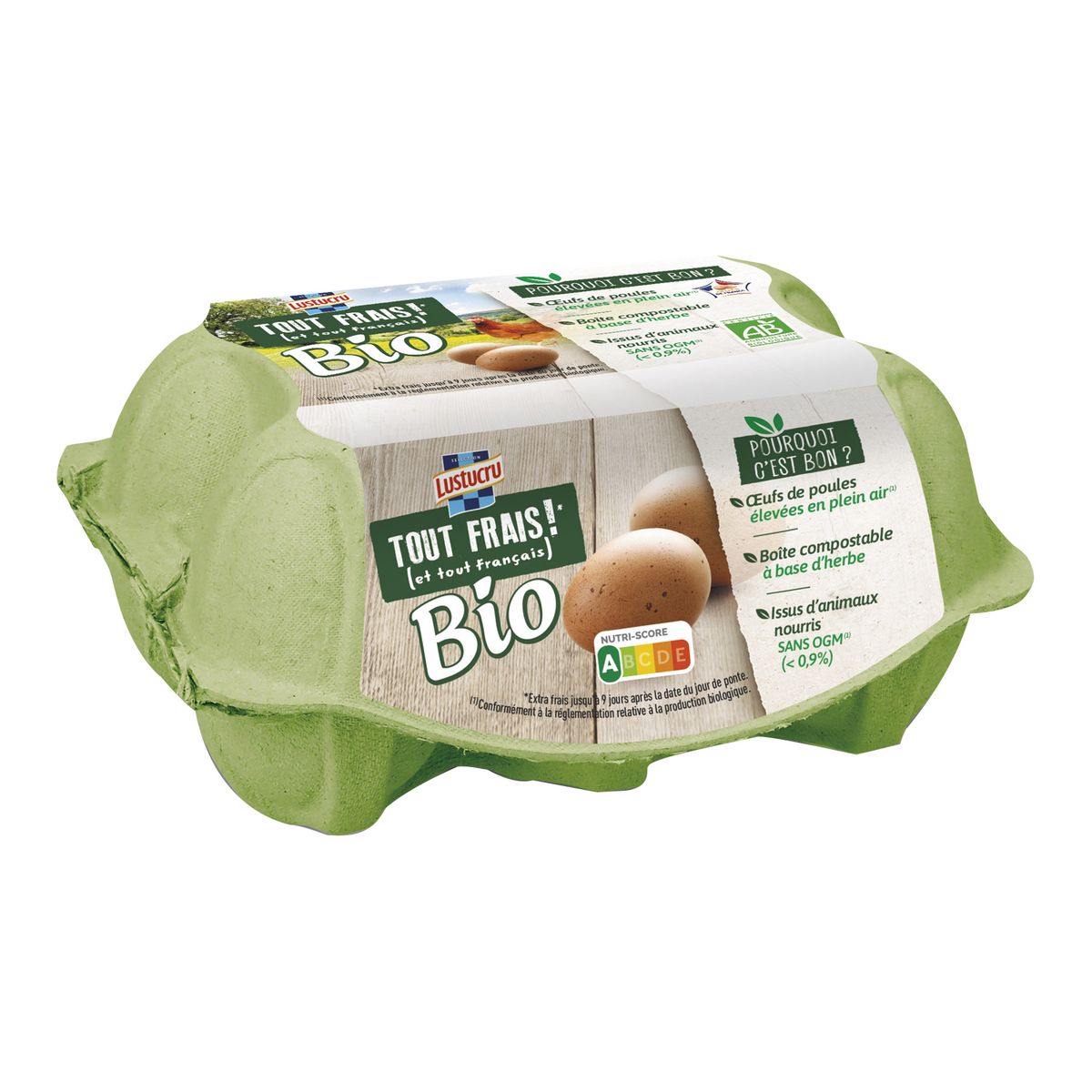 LUSTUCRU Oeufs bio de poules élevées en plein air sans OGM 6 œufs