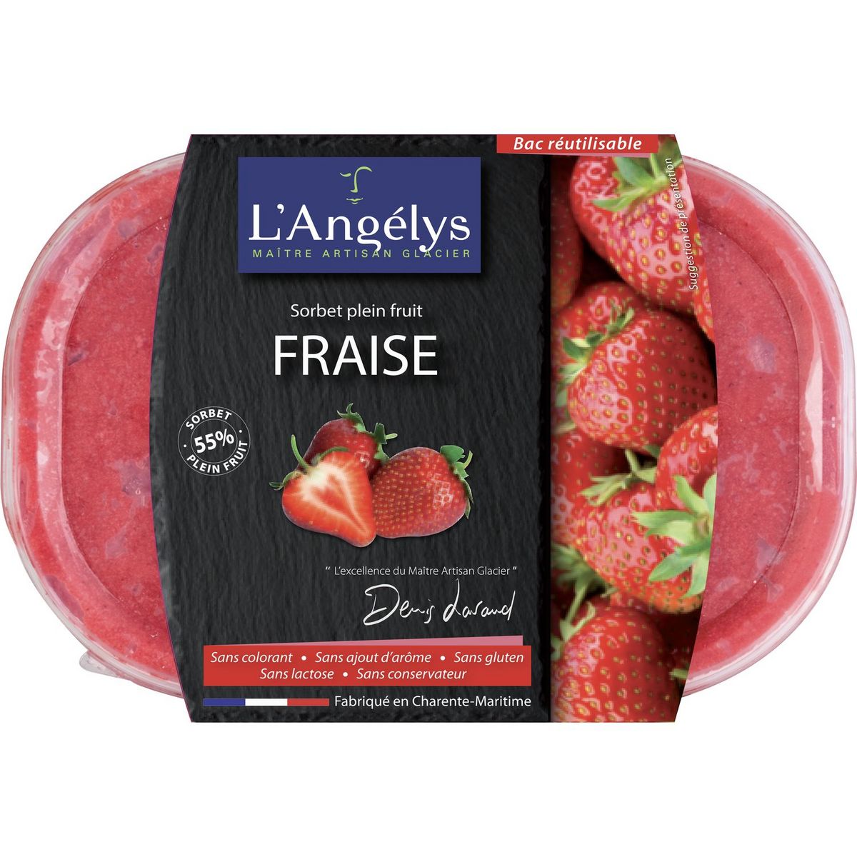 L'ANGELYS Sorbet plein fruit à la fraise 500g