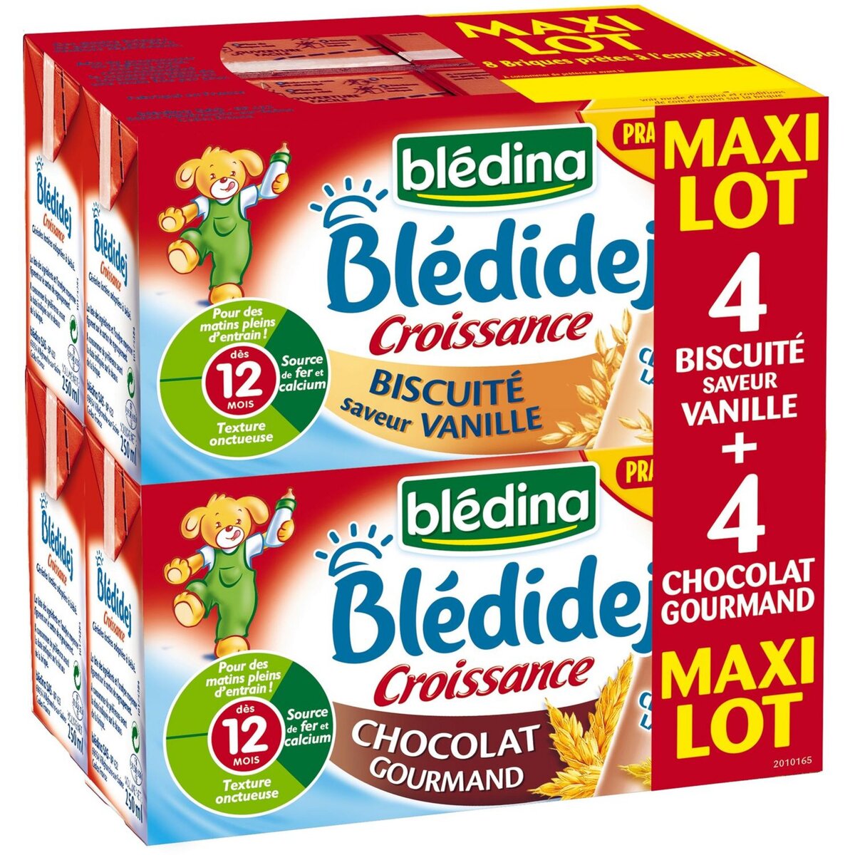 BLEDINA Blédidèj' Préparation lactée aux céréales vanille chocolat dés 12  mois 8x250ml pas cher 