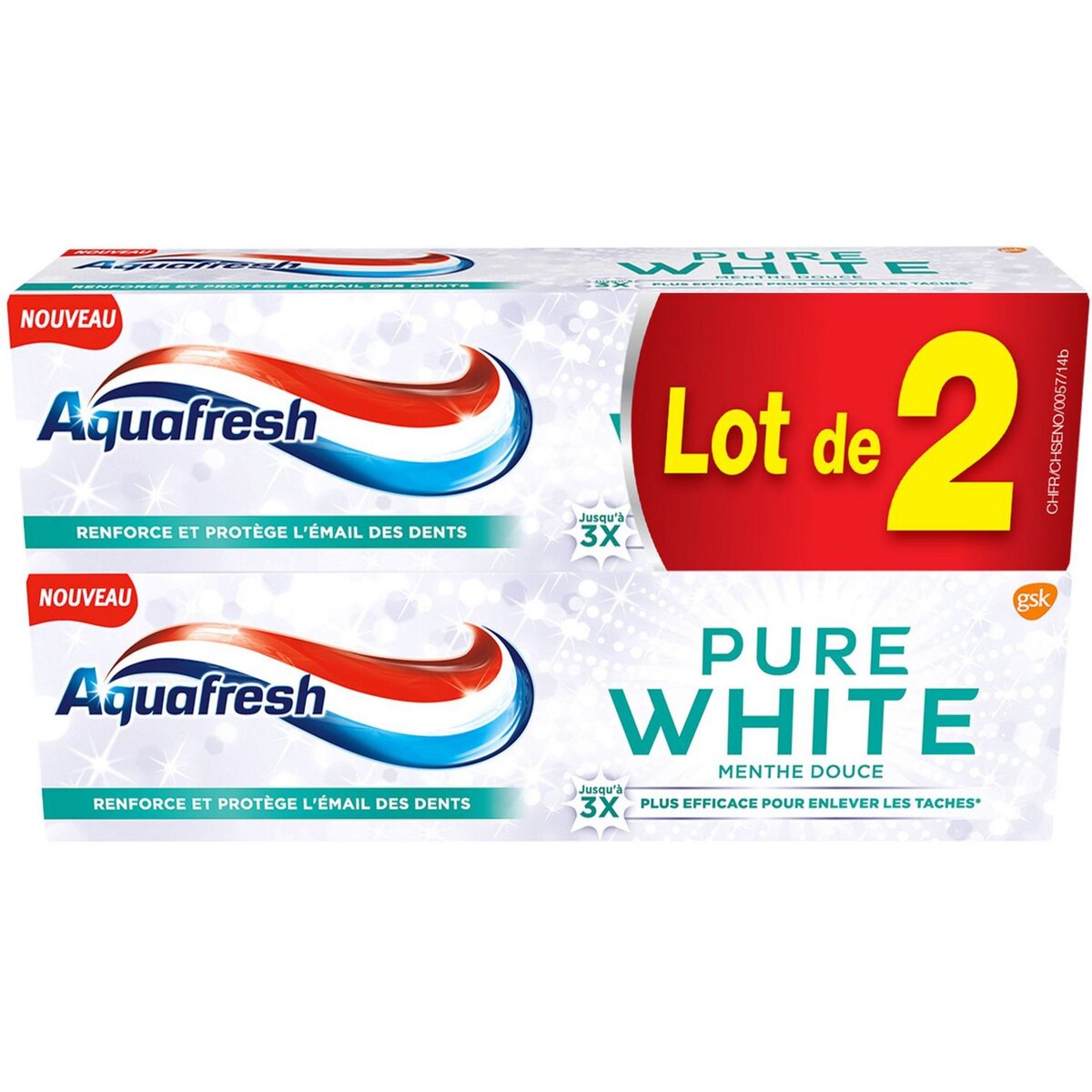AQUAFRESH Pure white Dentifrice menthe douce 2x75ml