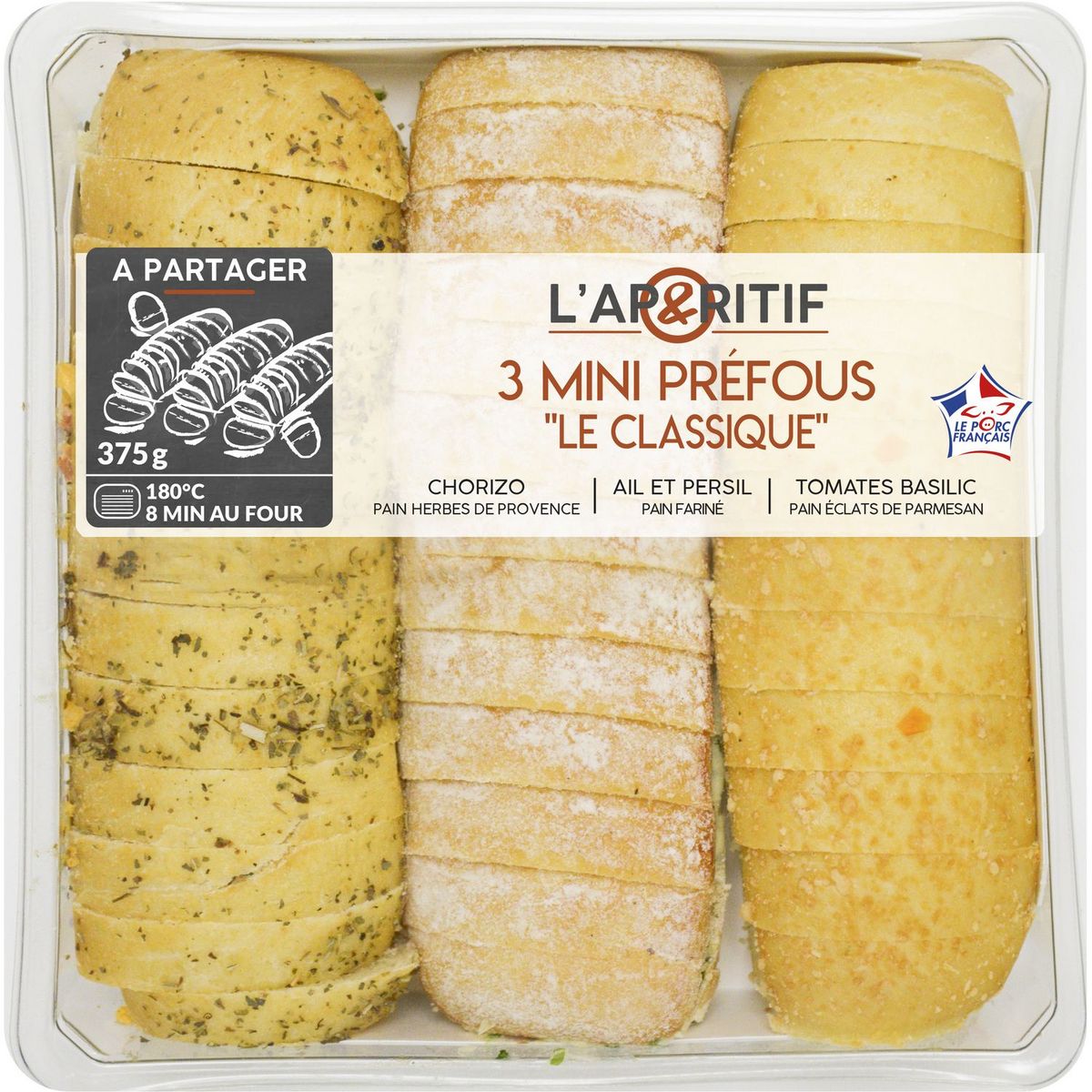 L'AP&RITIF L'Ap&ritif Mini préfou chorizo, ail et persil, tomates basilic x3  375g 3 pièces 375g